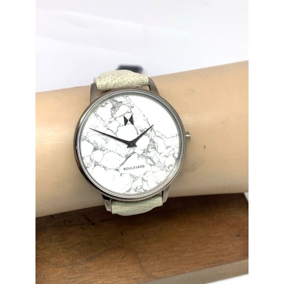 MVMT Women\'s Watch QMB01-Tima Quartz White Gray Marble Dial Leather Band 38mm main image 14